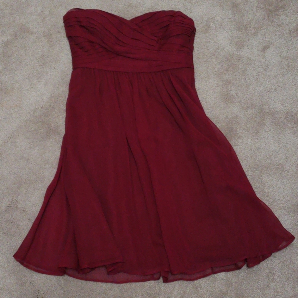 Ann Taylor Petite Silk Dress Red strapless 00P